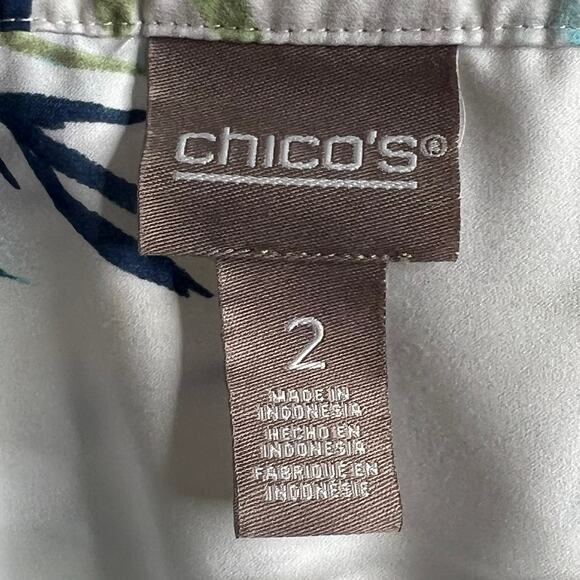 CHICO'S Summer Indigo Easy Utility Shirt Button Down Floral White Blue Size L - Picture 6 of 9